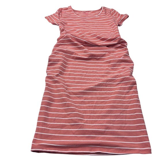 Isabel Maternity By Ingrid & Isabel light Orange & White Striped Ruched Short Sl - Picture 4 of 10